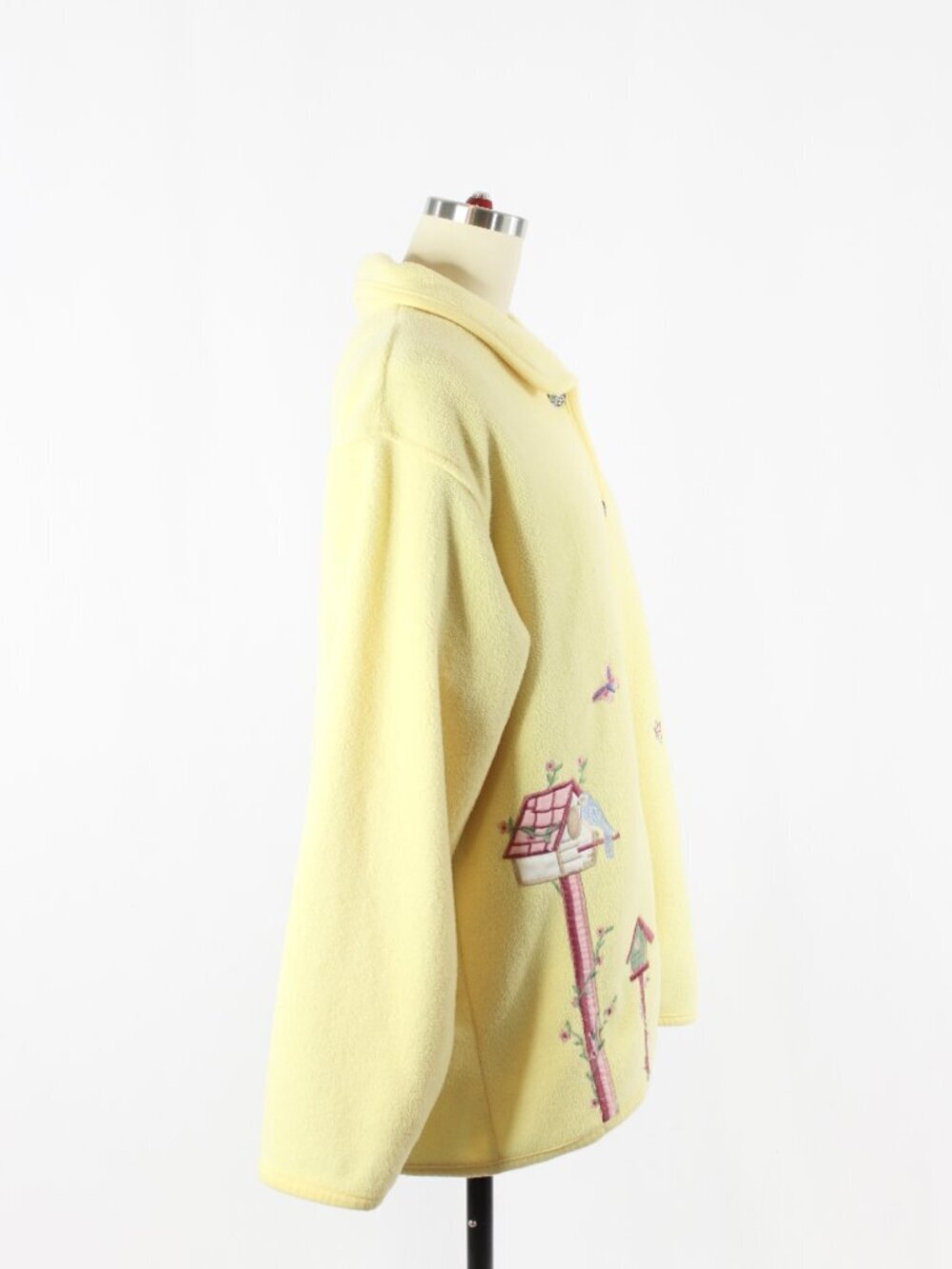 Vintage 00's NORTHERN REFLECTIONS Yellow Embroidered Bird Fleece Jacket, Size L - Picture 2 of 15